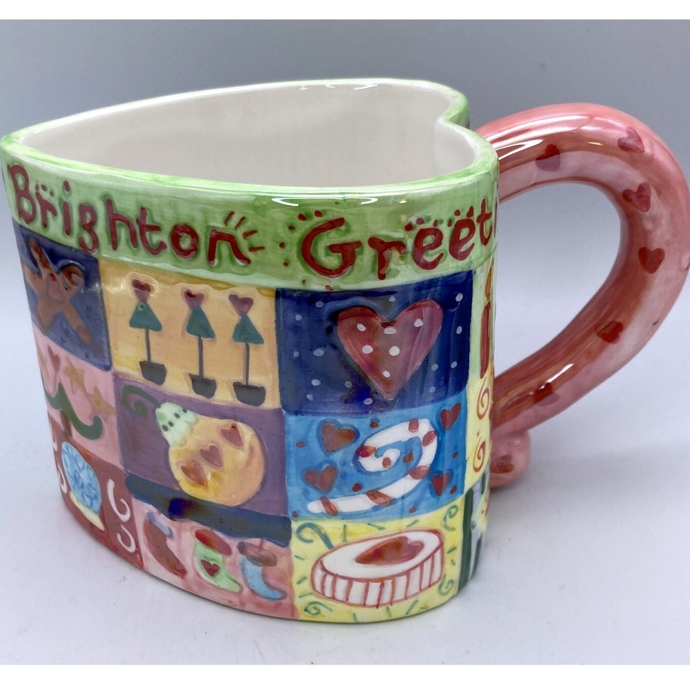 Brighton Coffee Mug-Large Christmas Holiday Greetings Heart Shaped Iridescent